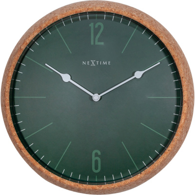 Zegar ścienny Cork - korkowa obudowa, zielona tarcza Nextime 30 cm 3509 GN