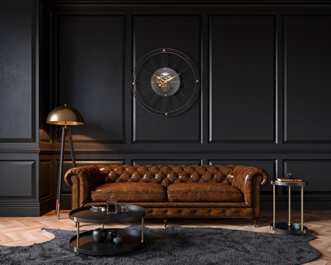 duży zegar ścienny widoczne zębatki