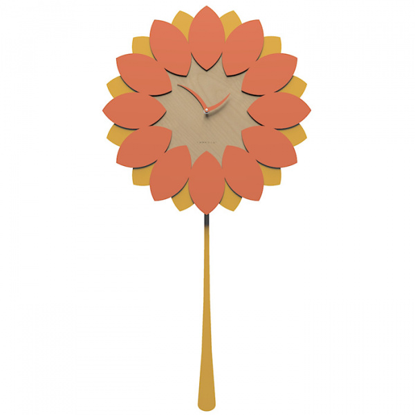 Zegar ścienny z wahadłem Flip CalleaDesign pomarańczowy