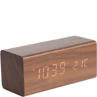 Zegar stołowy - budzik Block LED Karlsson ciemne drewno KA5652DW