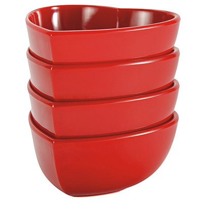 Zestaw czterech średnich miseczek ZAK! Po w kształcie serca czerwone 0078-7006