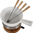 Zestaw do fondue serowego Boska 1 Litr, dębowa podstawa, ceramiczne naczynie BO-340029