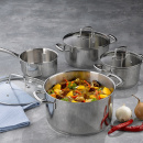 Zestaw stalowych garnków i szklanych pokrywek Flavoria Kela 4 sztuki KE-10201