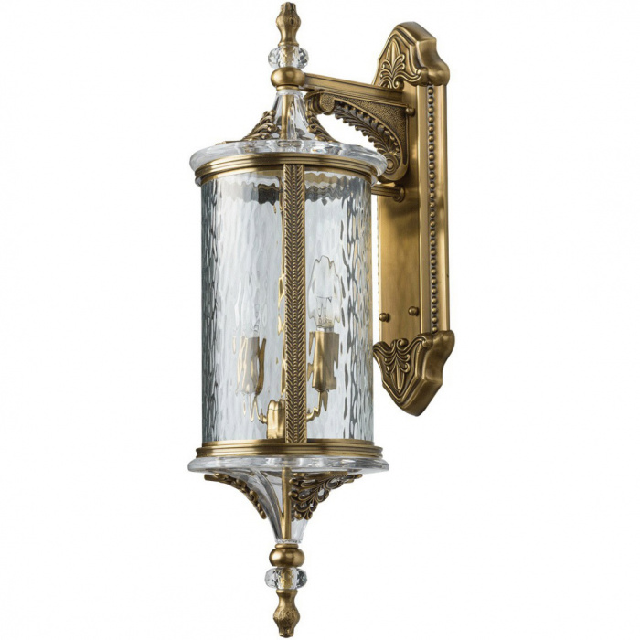 Zewnętrzny, klasyczny kinkiet z mosiądzu ze szklanym kloszem na 2 żarówki Chiaro