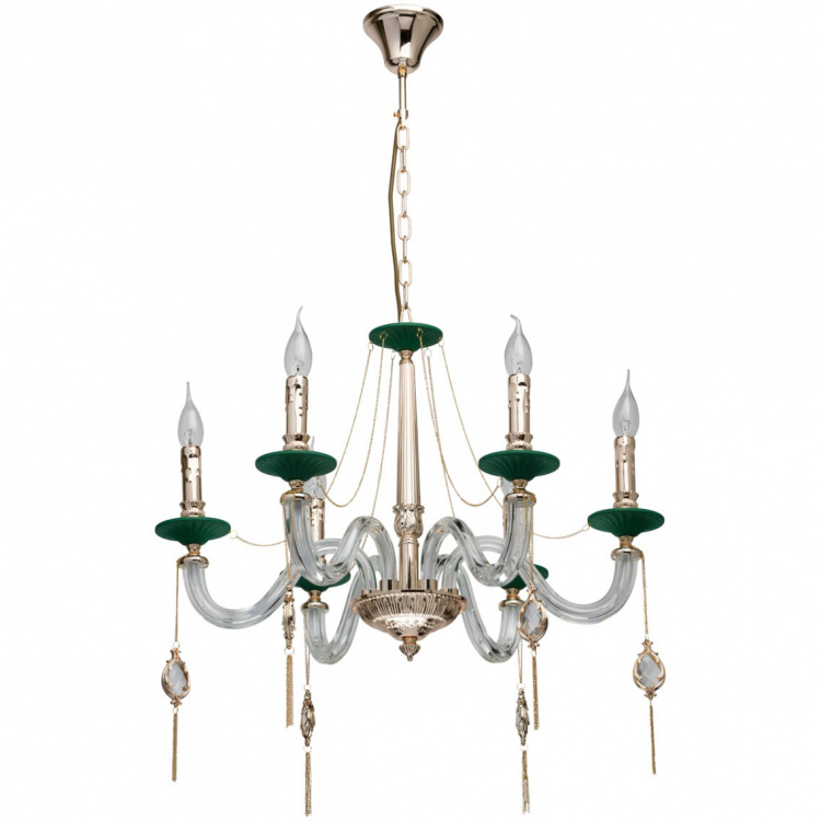 Złota lampa wisząca z zielonymi dodatkami MW-LIGHT Classic