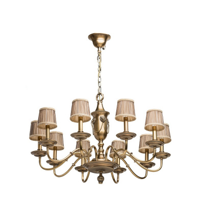 Żyrandol 10-ramienny z mosiądzu, abażury plisowane beżowe CHIARO Classic 491011510