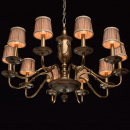 Żyrandol 10-ramienny z mosiądzu, abażury plisowane beżowe CHIARO Classic 491011510