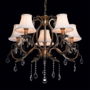 Żyrandol 5-ramienny w kolorze mosiądzu, beżowe, lamowania kloszy CHIARO Elegance 355011805