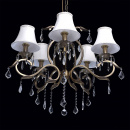 Żyrandol 5-ramienny w kolorze mosiądzu, beżowe, lamowania kloszy CHIARO Elegance 355011805