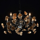 Żyrandol 5-ramienny, złote kwiaty, chromowana na czarno podstawa MW-LIGHT Flora 615011505