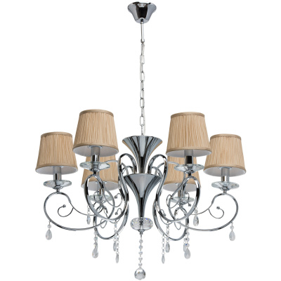 Żyrandol 6-ramienny, chromowany, beżowe, plisowane klosze MW-LIGHT Elegance - wy 379018306
