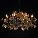 Żyrandol 8-ramienny, złote kwiaty, podstawa czarny chrom MW-LIGHT Flora 615011708