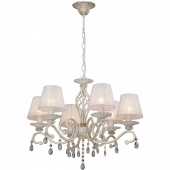 Żyrandol biało-złoty, duży z tekstylnymi abażurami i kryształkami Vitaluce VE1679-0/6