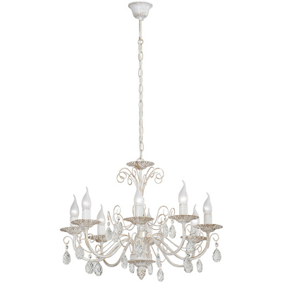 Żyrandol biało-złoty z kryształami, na 8 żarówek Vitaluce VE1180/8