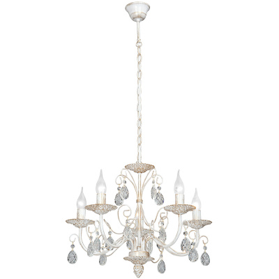 Żyrandol biało-złoty z kryształkami, na 5 żarówek Vitaluce VE1180/5