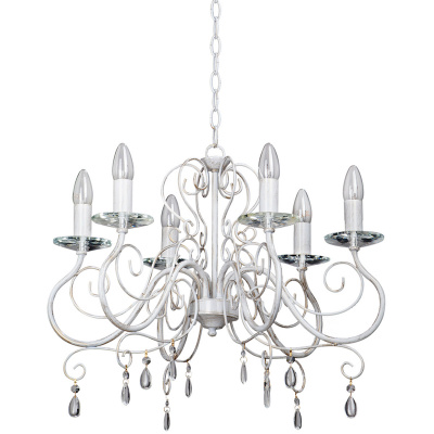 Żyrandol biało-złoty z kryształkami, na 6 żarówek bez kloszy Vitaluce VE1301/6