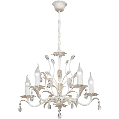 Żyrandol biały ze złotą patyną i kryształkami 5 ramion Vitaluce VE1667-0/5