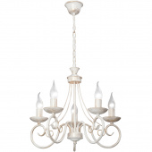 Żyrandol biały ze złotą patyną, tradycyjny, na 5 żarówek świecowych Vitaluce VE3807-0/5