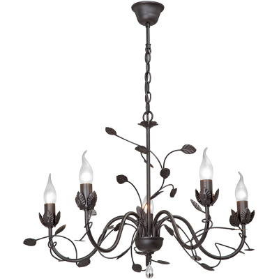 Żyrandol czarny, zdobiony metalowymi liśćmi, na 5 żarówek Vitaluce VE1661-1/5