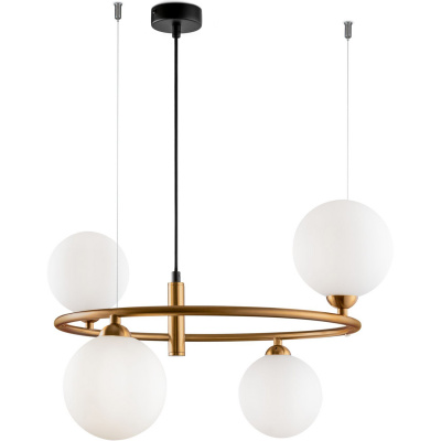 Żyrandol cztery białe kule, okrąg mosiądz Ring Maytoni Modern MOD013PL-04BS