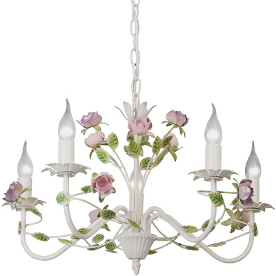 Żyrandol do kwiaciarni z fioletowymi kwiatami i zielonymi liśćmi Vitaluce VE1184-0/5