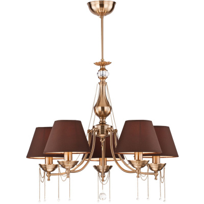 Żyrandol do pokoju elegancki, złoty, brązowe abażury 5-ramienny Chester Maytoni RC0100-PL-05-R