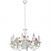 Żyrandol duży, florystyczny z różowymi kwiatami i zielonymi liśćmi Vitaluce VE1276/8