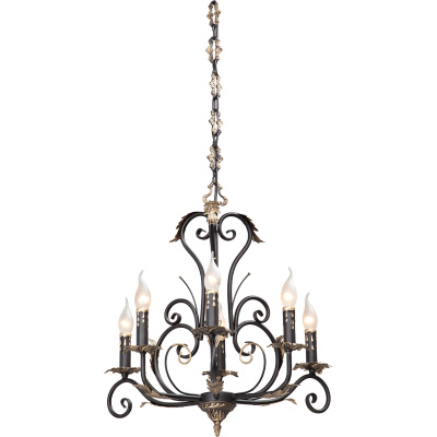Żyrandol duży pałacowy, kuty, czerń i złota patyna, na 6 żarówek Vitaluce VE1694-1/6