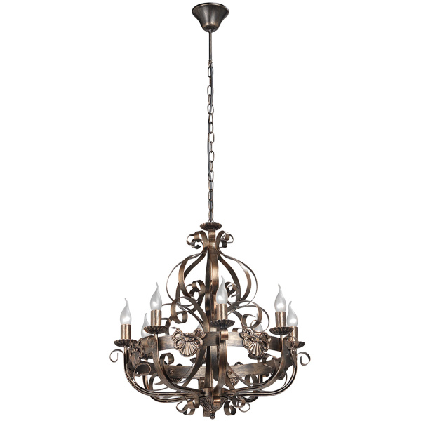 Żyrandol duży w stylu pałacowym, kuty, brąz i patyna, na 8 żarówek Vitaluce