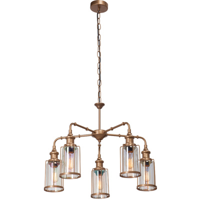 Żyrandol industrialny Loft, jasno-miedziany, szklane klosze Vitaluce VE4827-7/5