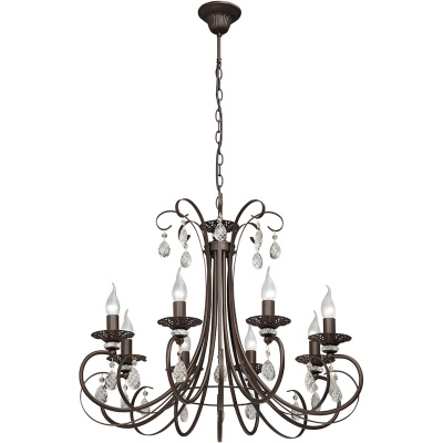 Żyrandol klasyczny brązowy, zaokrąglone ramiona, 8 żarówek Vitaluce VE1681-8/8