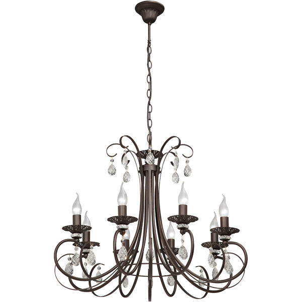 Żyrandol klasyczny brązowy, zaokrąglone ramiona, 8 żarówek Vitaluce