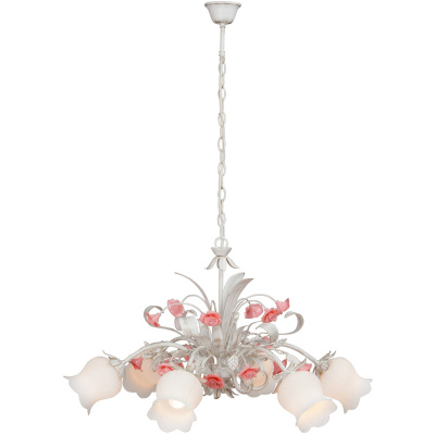 Żyrandol kwiecisty z różowymi kwiatami, 6 szklanych kloszy Vitaluce VE1685-0/6