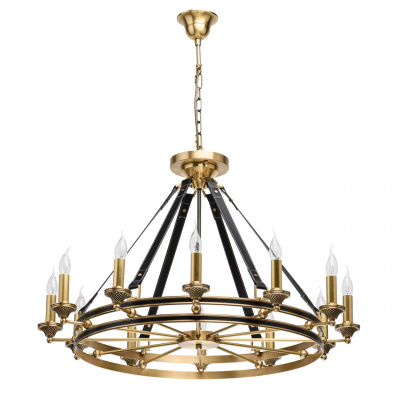 Żyrandol mosiężne koło na skórzanych pasach, świeczniki Bologna CHIARO Country 639013212