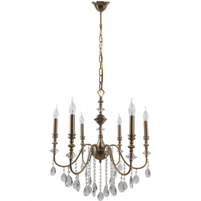 Żyrandol mosiężny kolor, na 6 żarówek, duże kryształy Consuelo MW-LIGHT Classic 614012506