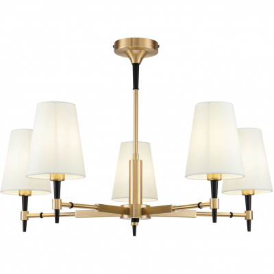 Żyrandol mosiężny na 5 żarówek, białe, stożkowe klosze Zaragoza Maytoni H001CL-05BS