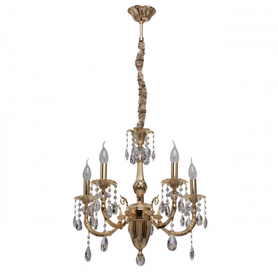 Żyrandol mosiężny z kryształowymi kroplami 5-ramienny CHIARO Classic 491012905