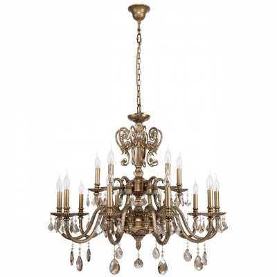 Żyrandol na 15 żarówek, mosiężnym, kryształy topaz CHIARO Classic 491011215