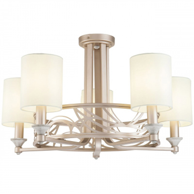 Żyrandol na 5 żarówek, okrągły kremowe złoto, beżowe klosze Vittoria Maytoni H004CL-05BG