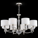 Żyrandol niklowany z białymi abażurami i szklanymi dekoracjami Alicante Maytoni MOD014CL-08N