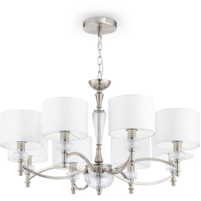 Żyrandol niklowany z białymi abażurami i szklanymi dekoracjami Alicante Maytoni MOD014CL-08N