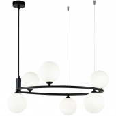 Żyrandol nowoczesny, białe kule, czarny okrąg Ring Maytoni Modern MOD013PL-06B