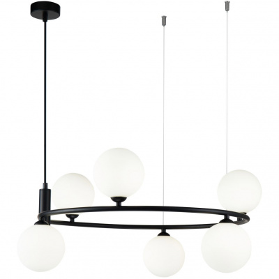Żyrandol nowoczesny, białe kule, czarny okrąg Ring Maytoni Modern MOD013PL-06B