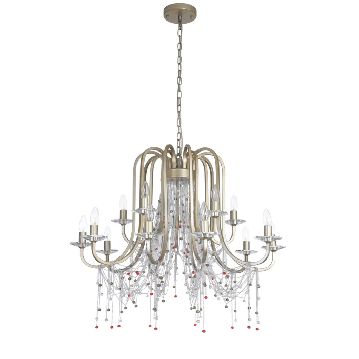 Żyrandol perłowe złoto i kolorowe kryształy Valencia CHIARO Classic