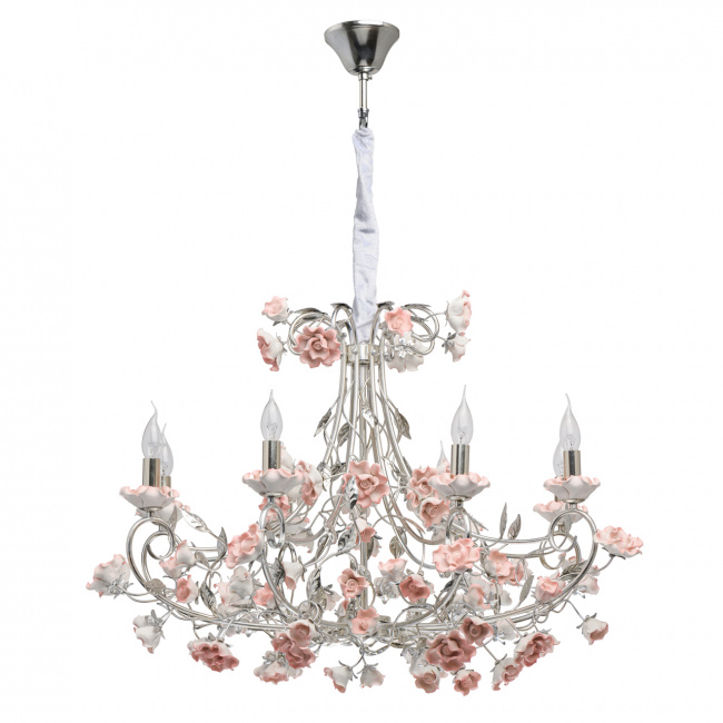 Żyrandol srebrny z ceramicznymi różami Sicily CHIARO Flora