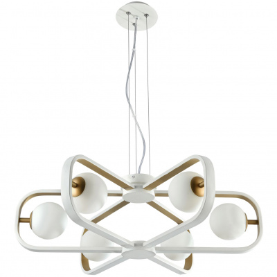 Żyrandol szklane kule w metalowych ramkach biało-złotych Avola Maytoni Modern MOD431-PL-06-WG