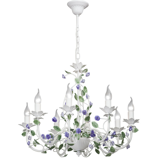 Żyrandol wiszący niebieskimi kwiatkami na 8 świecowych żarówek Vitaluce