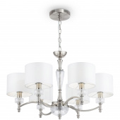 Żyrandol z białymi abażurami i szklanymi dekoracjami, niklowany Alicante Maytoni MOD014CL-06N