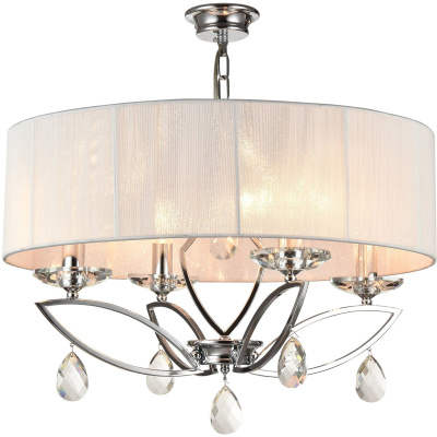 Żyrandol z dużym, eleganckim abażurem i kryształami, chromowany Miraggio Maytoni MOD602-04-N