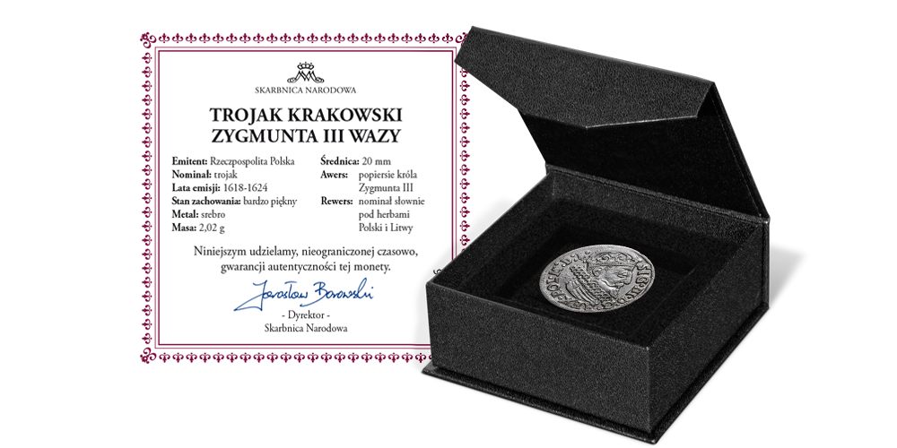 numizmatyka - certyfikat autentyczności srebrnej lub złotej monety kolekcjonerskiej na białym tle